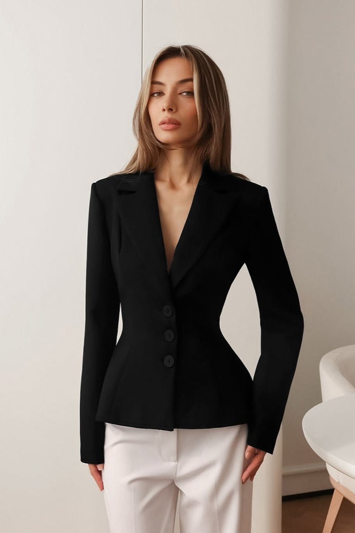 Valerie Fitted V-Neck Padded Shoulder Blazer - Women's Fall and Winter Outerwear - Image 2