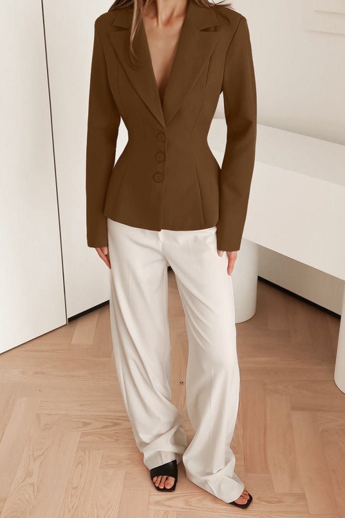 Valerie Fitted V-Neck Padded Shoulder Blazer - Women's Fall and Winter Outerwear - Image 8