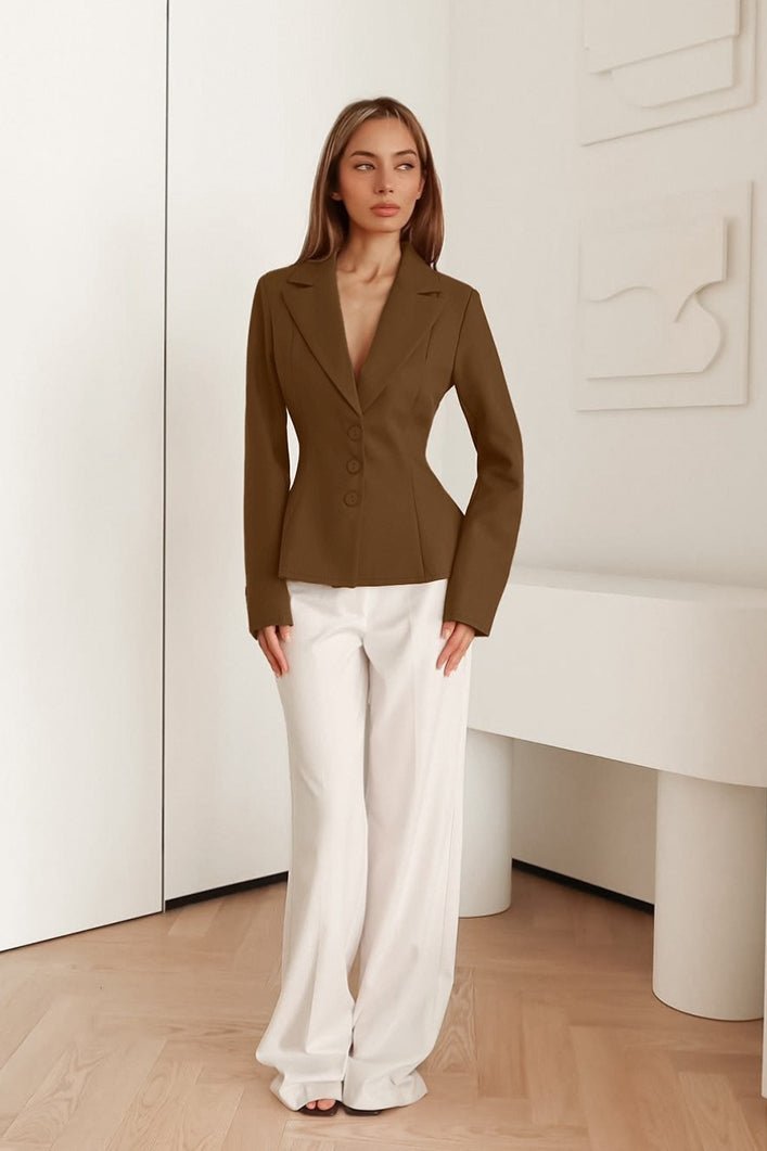 Valerie Fitted V-Neck Padded Shoulder Blazer - Women's Fall and Winter Outerwear - Image 6