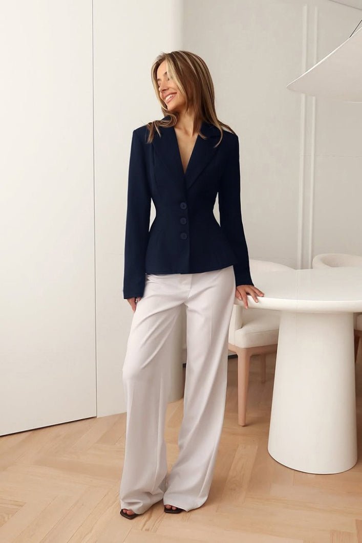 Valerie Fitted V-Neck Padded Shoulder Blazer - Women's Fall and Winter Outerwear - Image 5