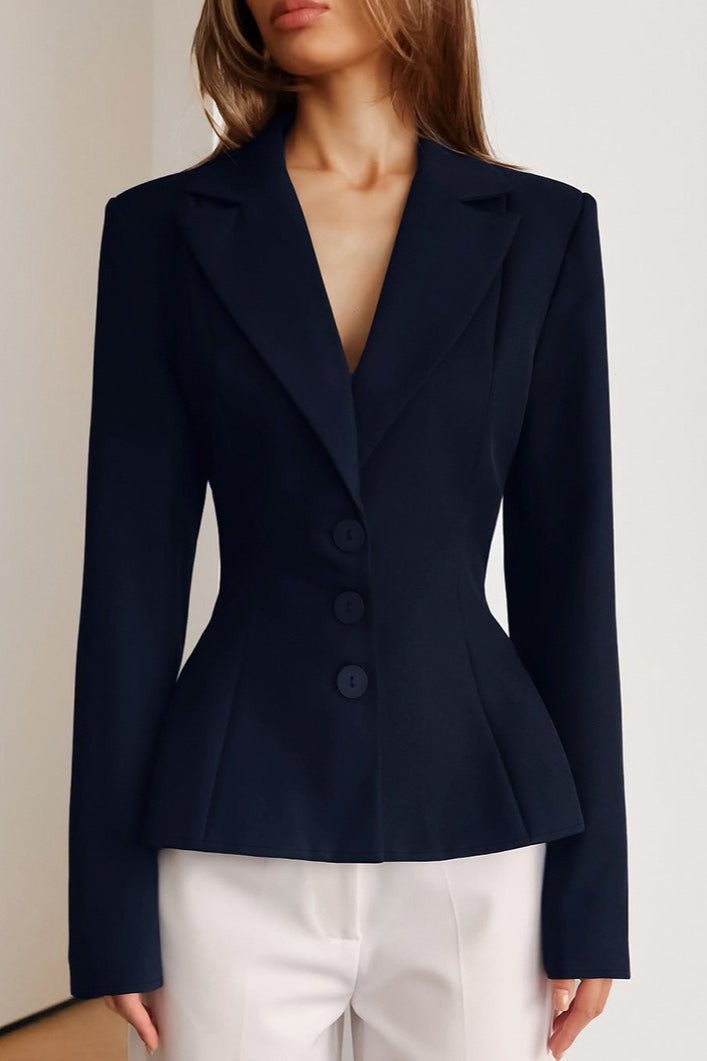 Valerie Fitted V-Neck Padded Shoulder Blazer - Women's Fall and Winter Outerwear - Image 4