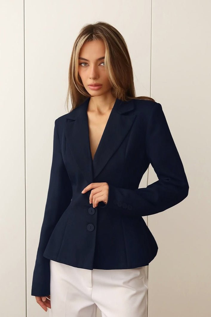 Valerie Fitted V-Neck Padded Shoulder Blazer - Women's Fall and Winter Outerwear - Image 3