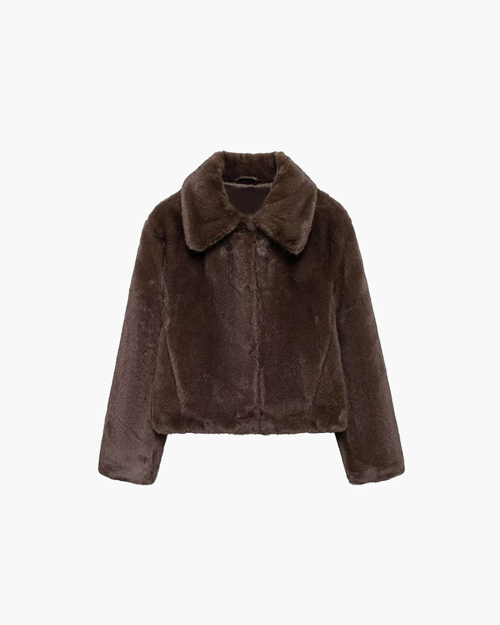 Abby Short Faux Fur Collar Coat - Regular Fit Lapel Winter Jacket, Dark Brown - Image 6