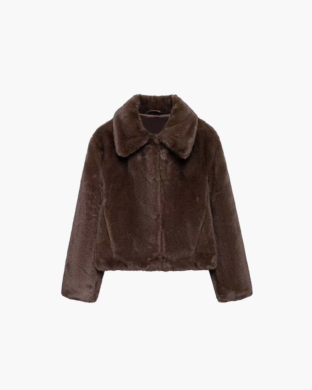 Abby Short Faux Fur Collar Coat - Regular Fit Lapel Winter Jacket, Dark Brown - Image 6