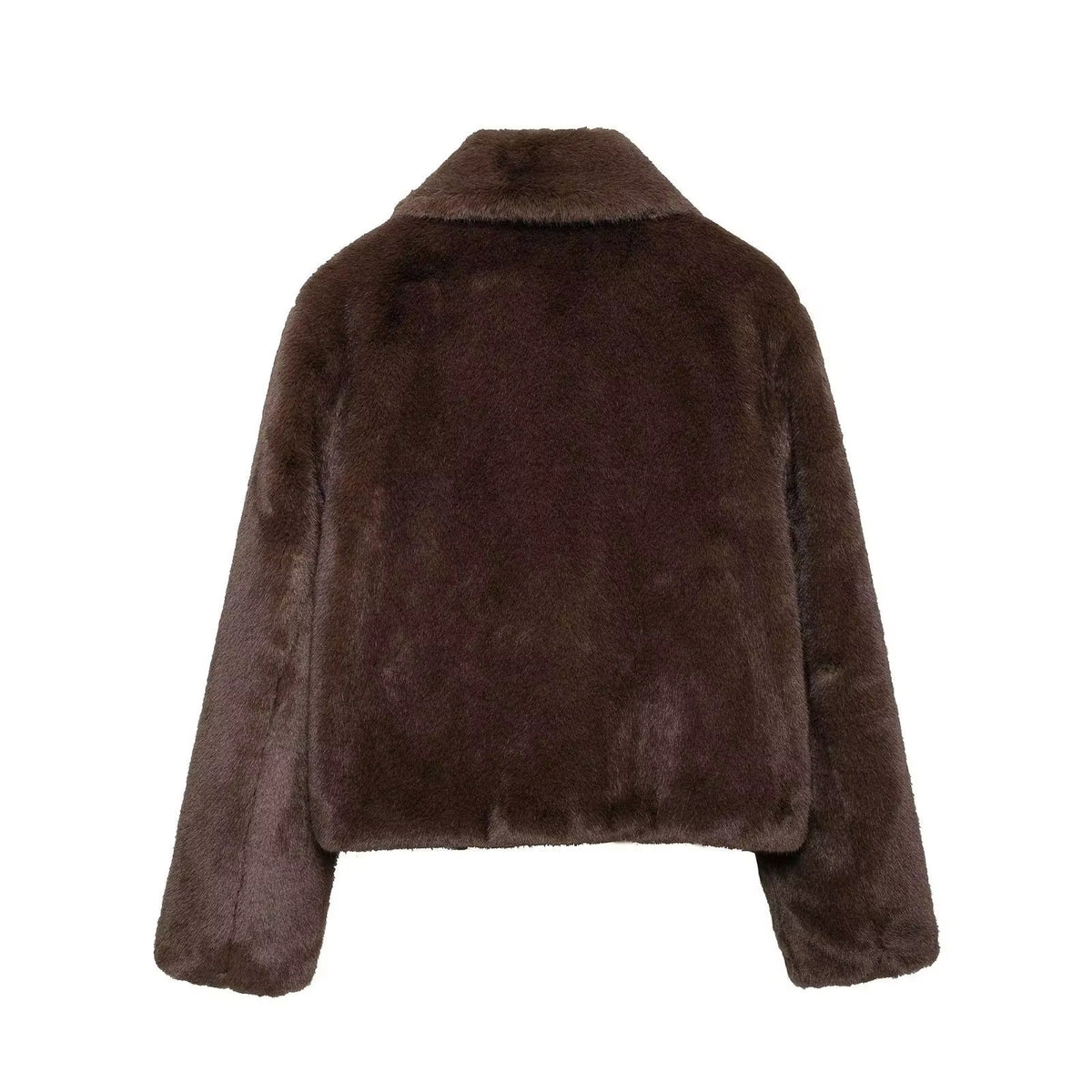 Abby Short Faux Fur Collar Coat - Regular Fit Lapel Winter Jacket, Dark Brown - Image 9