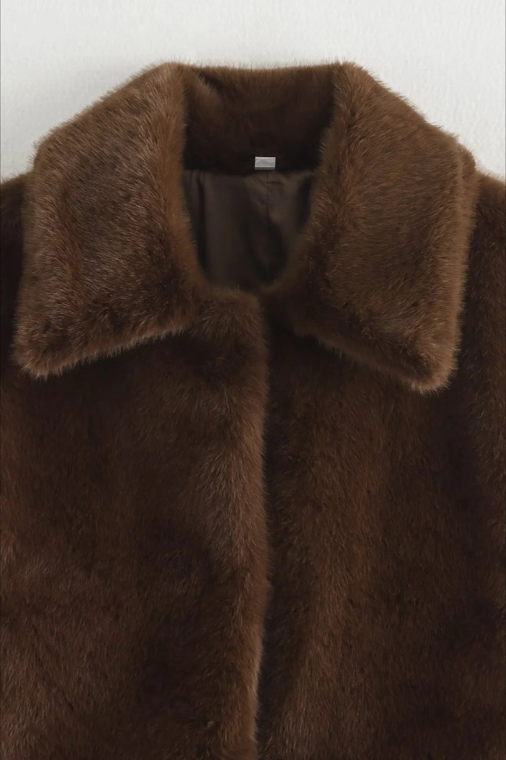 Abby Short Faux Fur Collar Coat - Regular Fit Lapel Winter Jacket, Dark Brown - Image 7