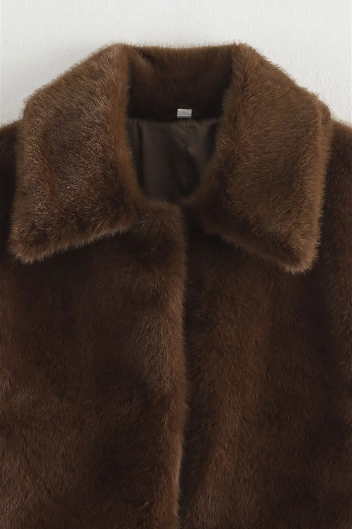 Abby Short Faux Fur Collar Coat - Regular Fit Lapel Winter Jacket, Dark Brown - Image 7