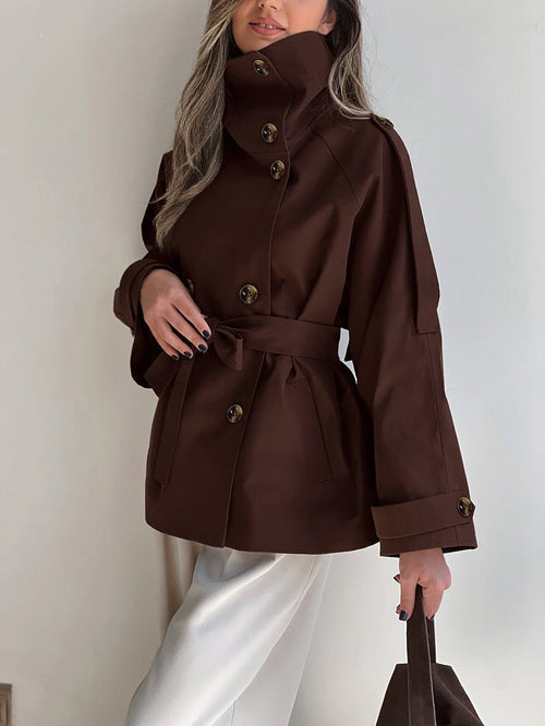 Aida Lace-up Cropped Trench Coat - Women's Fall and Winter Outerwear - Image 2
