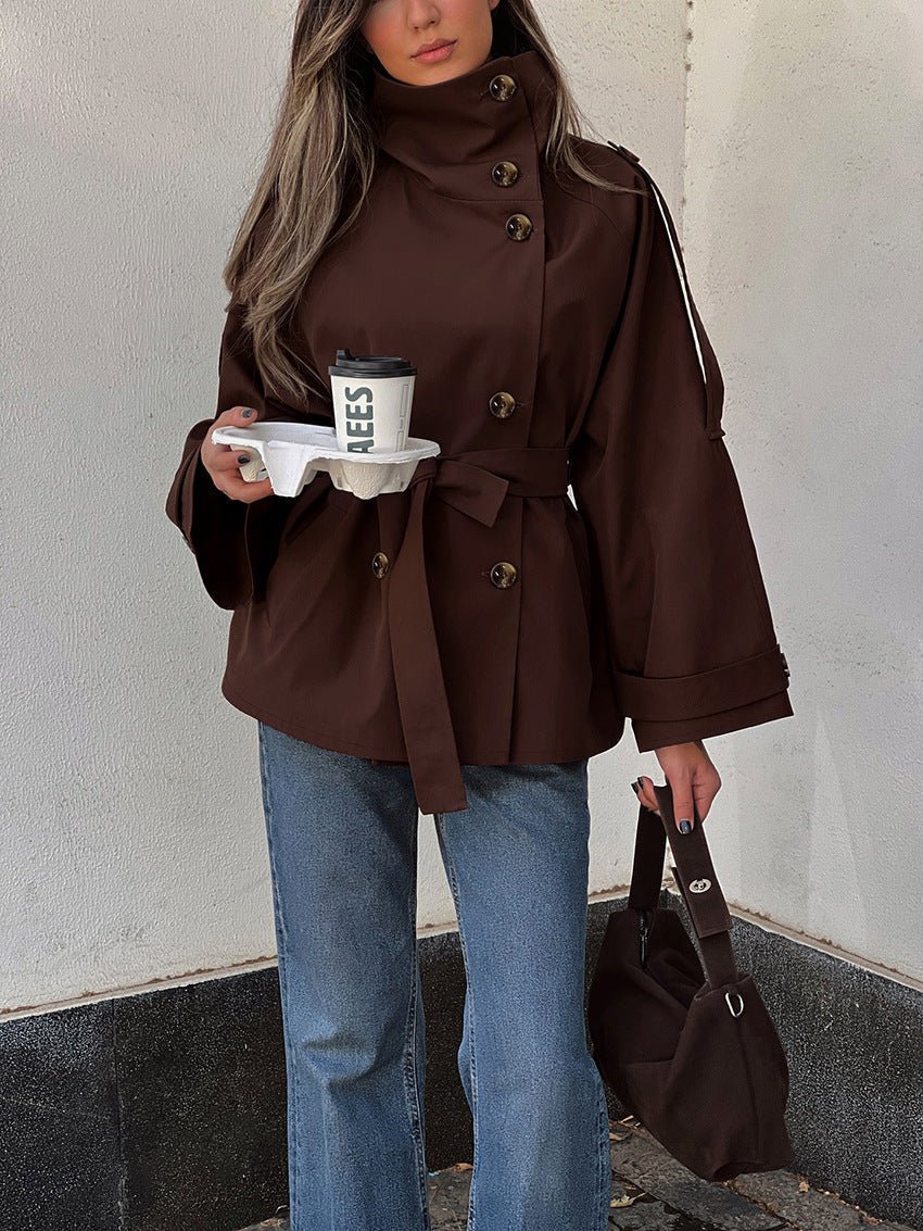 Aida Lace-up Cropped Trench Coat - Women's Fall and Winter Outerwear - Image 3