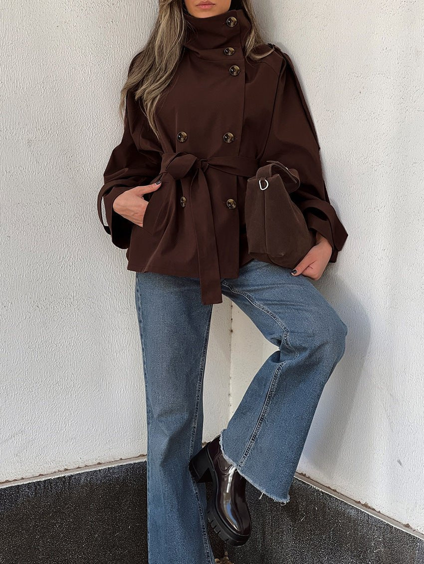 Aida Lace-up Cropped Trench Coat - Women's Fall and Winter Outerwear - Image 4