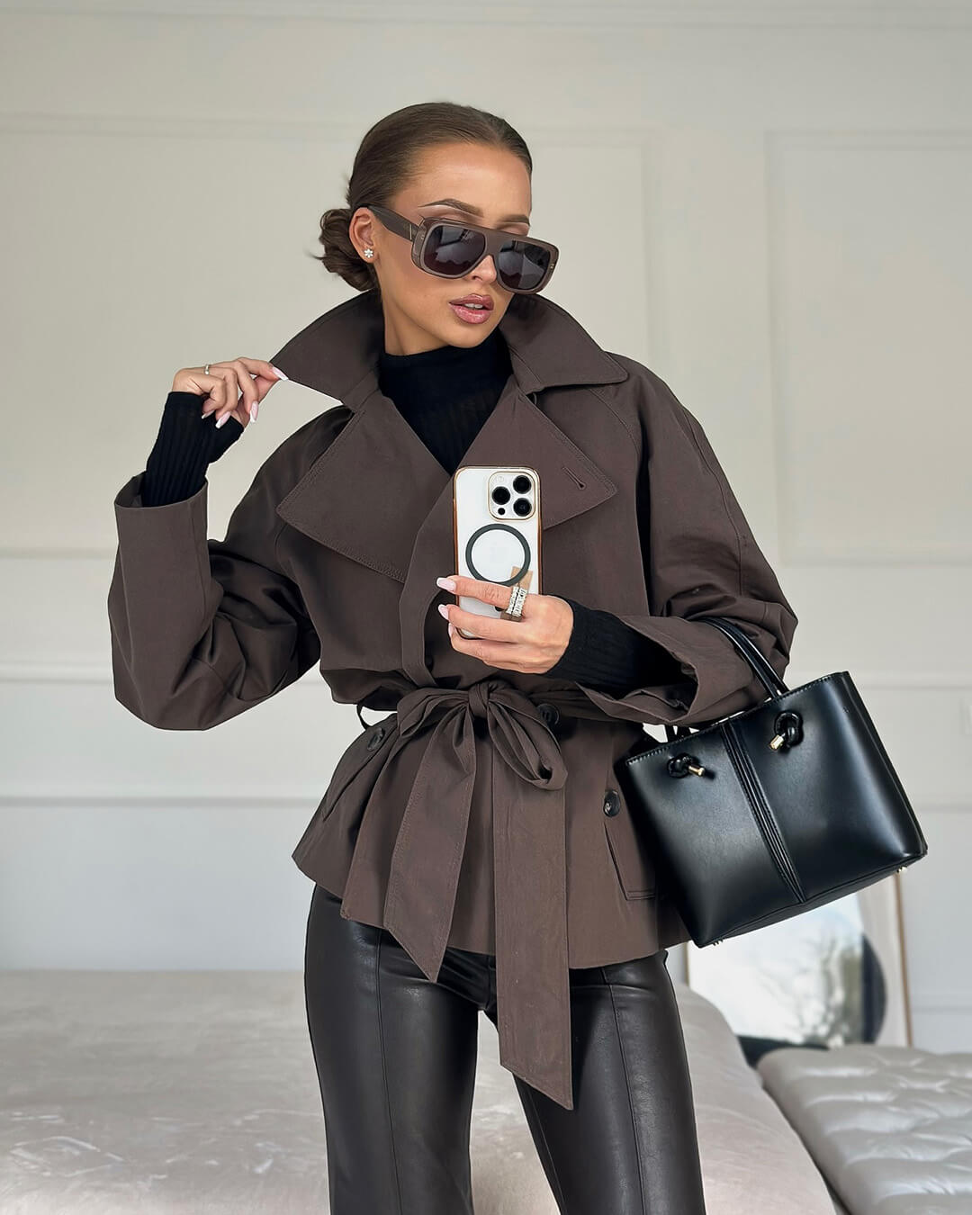 Alianna Belted Short Trench Coat - Women's Fall and Winter Outerwear
