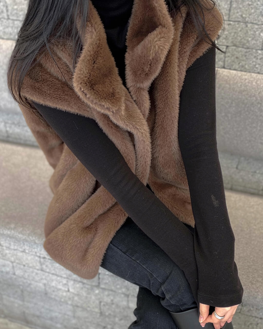 Amalia High Neck Faux Fur Vest - Women's Fall and Winter Outerwear - Image 4