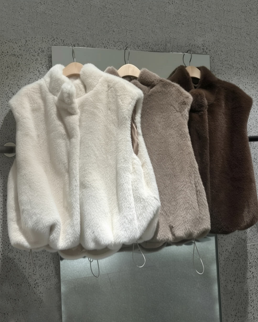 Amalia High Neck Faux Fur Vest - Women's Fall and Winter Outerwear - Image 5