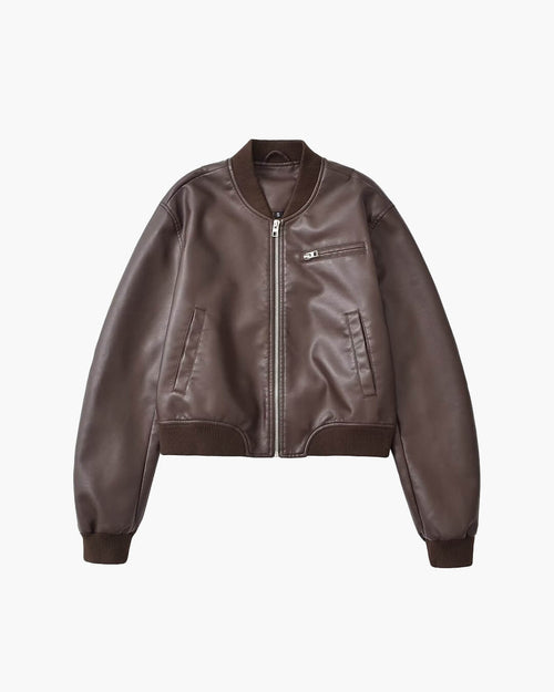 Arabella Faux Leather Bomber Jacket - Women's Fall and Winter Outerwear - Image 2