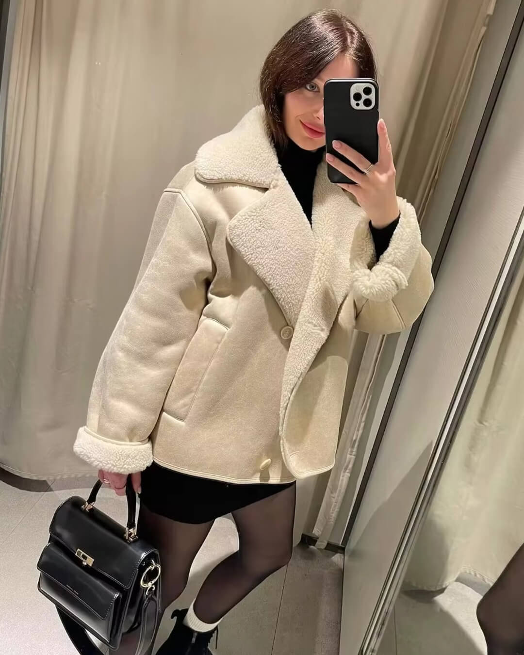 Arianne Sherpa Faux Leather Jacket - Women's Fall and Winter Outerwear - Image 6