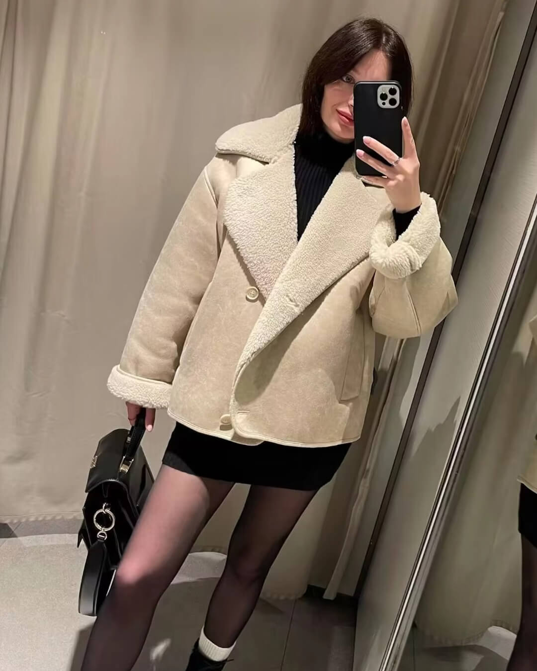 Arianne Sherpa Faux Leather Jacket - Women's Fall and Winter Outerwear - Image 5