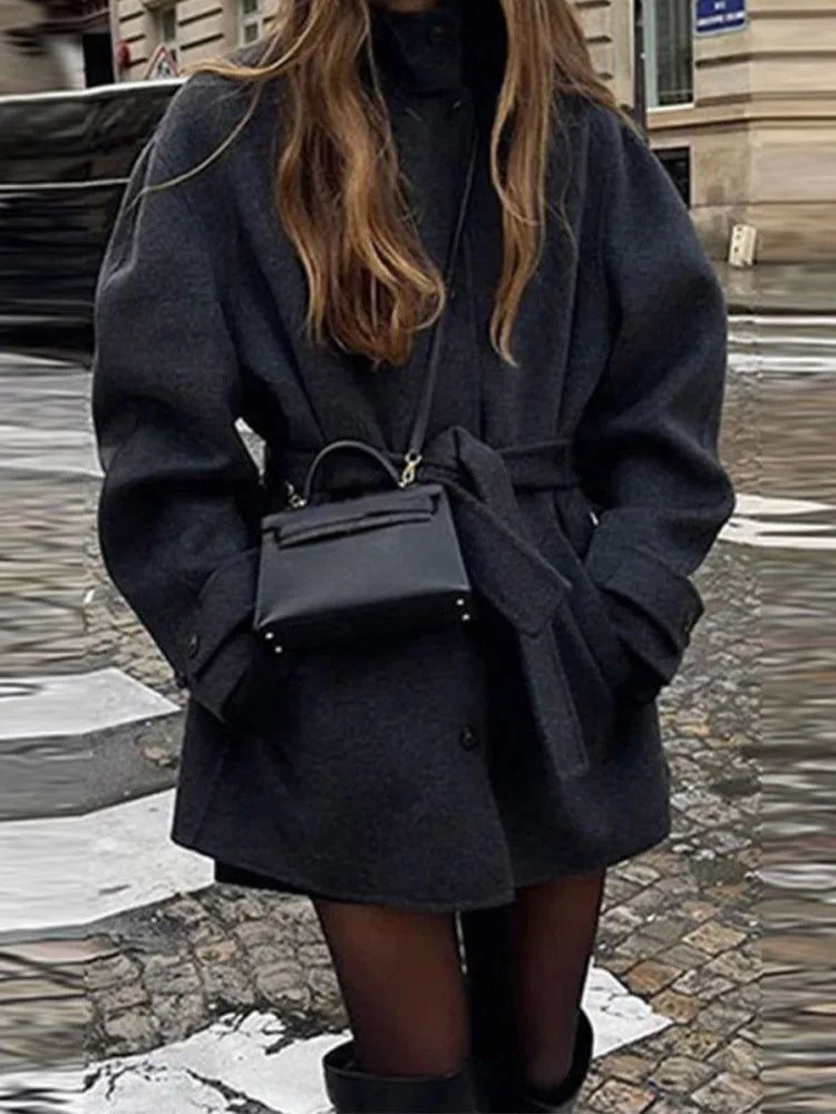 Ashley Stand Collar Short Coat - Women's Fall and Winter Outerwear - Image 3