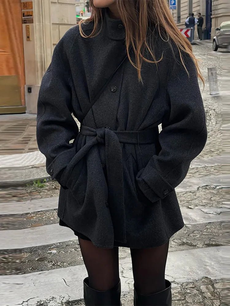 Ashley Stand Collar Short Coat - Women's Fall and Winter Outerwear - Image 2