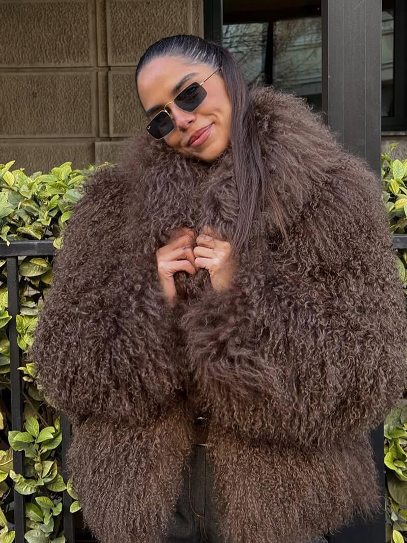 Bella Women's Faux Fur Coat - Plush Winter Coat, Brown - Image 3