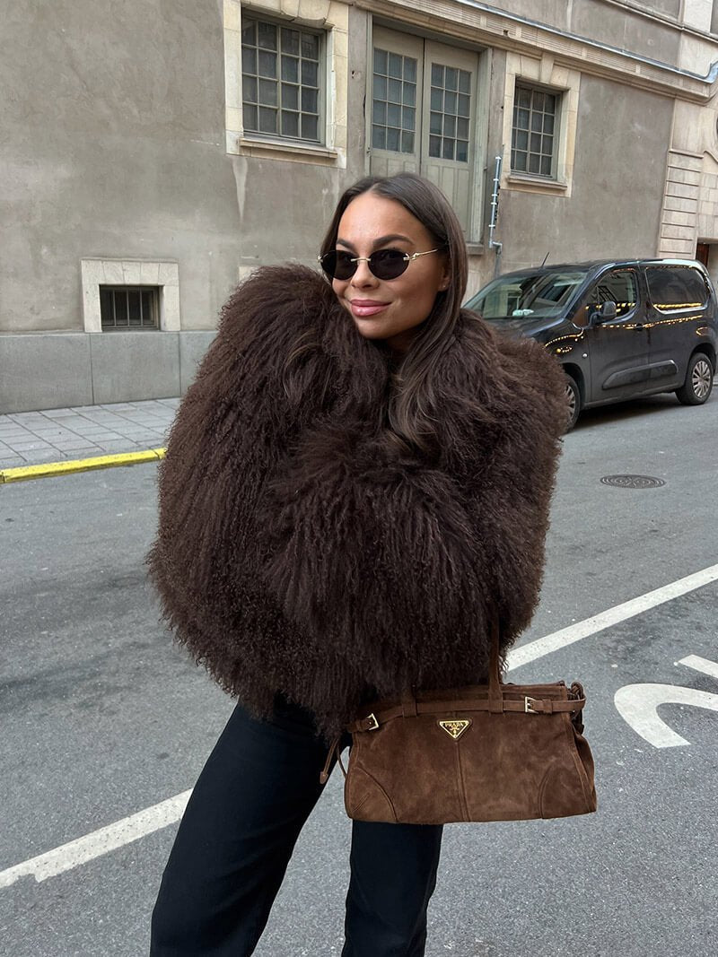 Bella Women's Faux Fur Coat - Plush Winter Coat, Brown