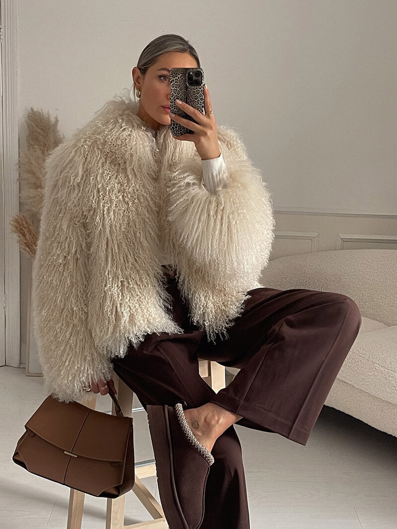 Bella Women's Faux Fur Coat - Plush Winter Coat, Brown - Image 6