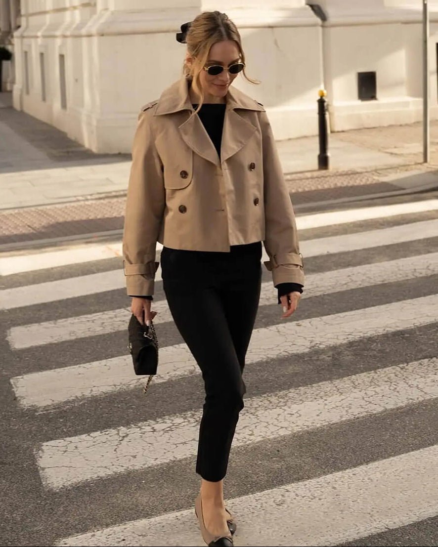 Bellatrix Women's Cropped Trench Coat - Double-Breasted Short Jacket