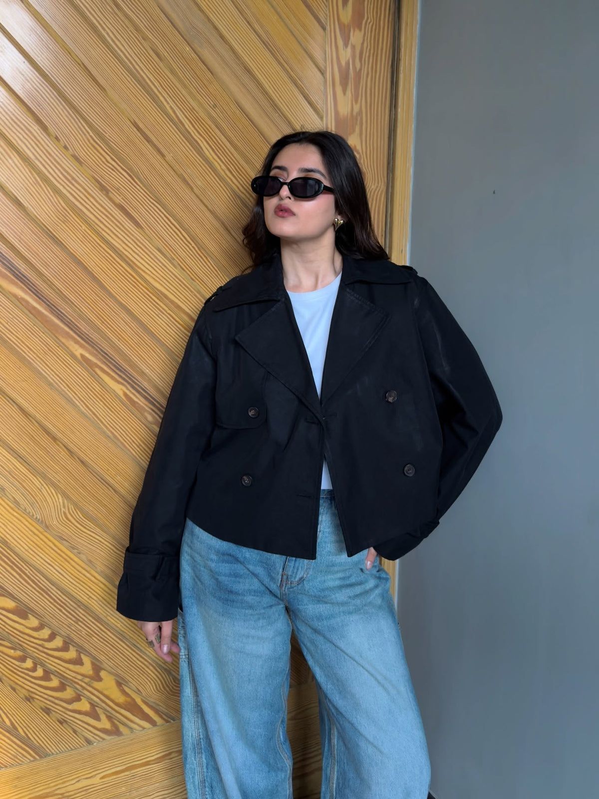 Bellatrix Women's Cropped Trench Coat - Double-Breasted Short Jacket - Image 9