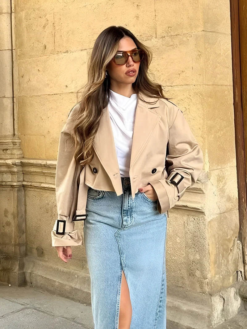 Blair Cropped Trenchcoat - Women's Fall and Winter Outerwear - Image 4