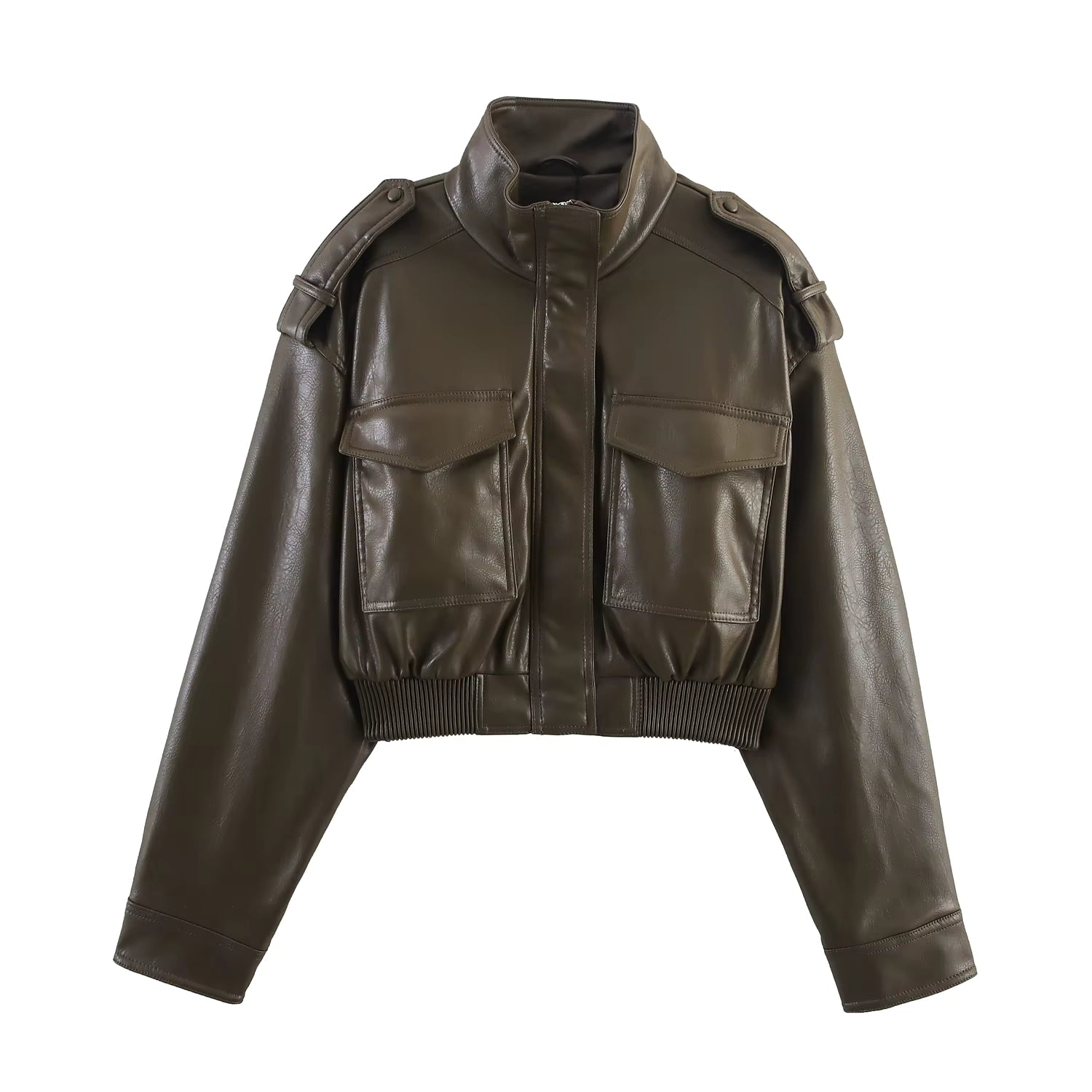 Brianna Faux Leather Bomber Jacket - Women's Fall and Winter Outerwear - Image 3