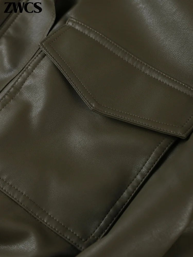 Brianna Faux Leather Bomber Jacket - Women's Fall and Winter Outerwear - Image 6