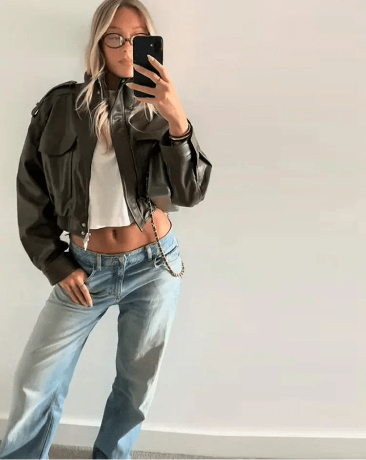 Brianna Faux Leather Bomber Jacket - Women's Fall and Winter Outerwear - Image 5
