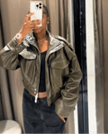 Brianna Faux Leather Bomber Jacket - Women's Fall and Winter Outerwear