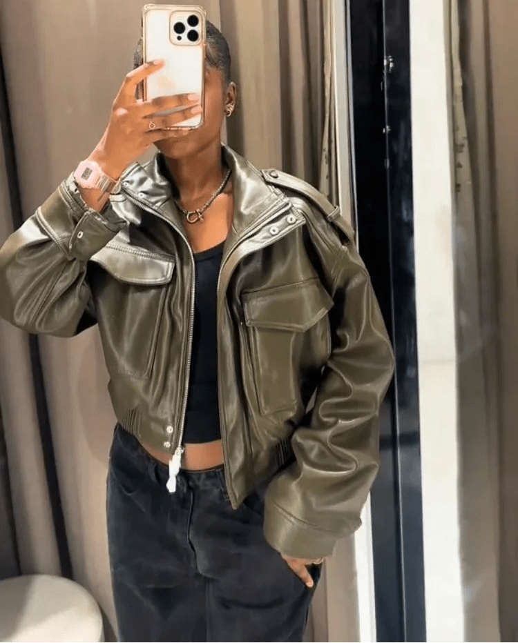 Brianna Faux Leather Bomber Jacket - Women's Fall and Winter Outerwear