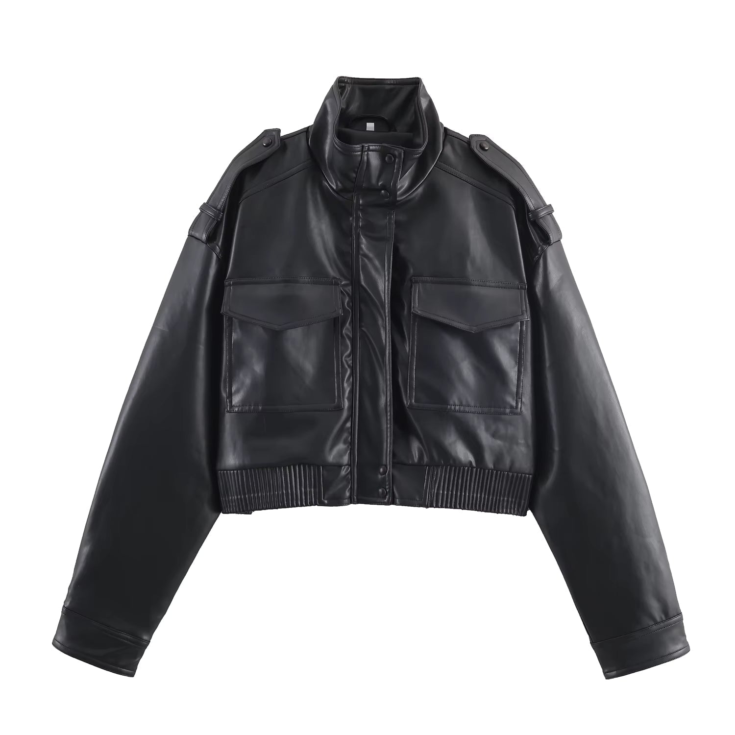 Brianna Faux Leather Bomber Jacket - Women's Fall and Winter Outerwear - Image 8