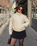 Brienne Stand Collar Faux Leather Jacket - Women's Fall and Winter Outerwear - Image 2