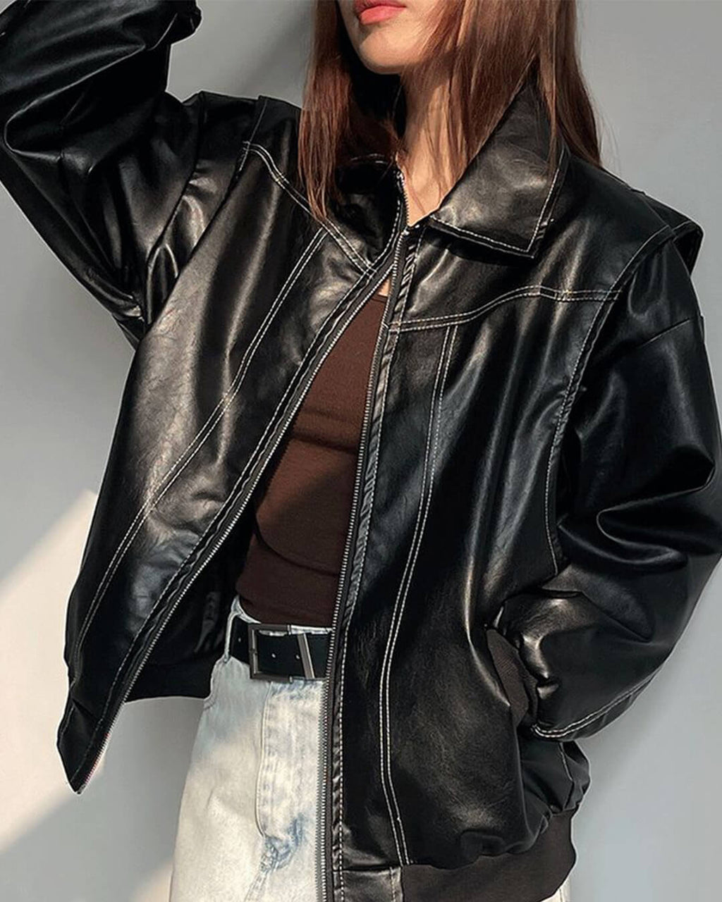 Marina Zip-Up Bomber Jacket - Women's Everyday Outerwear - Image 5
