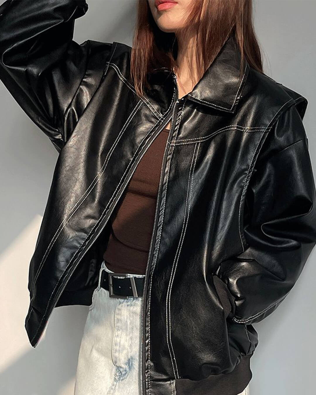 Marina Zip-Up Bomber Jacket - Women's Everyday Outerwear - Image 5