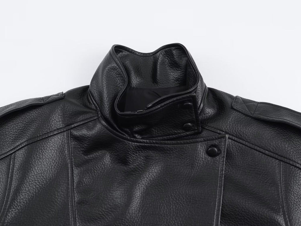 Carla Women's Asymmetrical Faux Leather Jacket - Relaxed Fit Moto Biker Jacket - Image 15