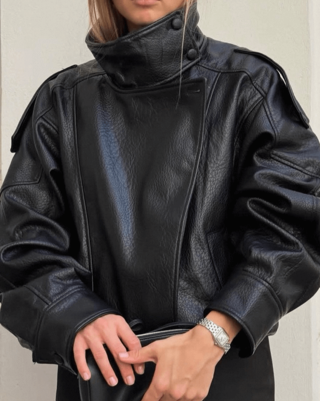 Carla Women's Asymmetrical Faux Leather Jacket - Relaxed Fit Moto Biker Jacket - Image 4