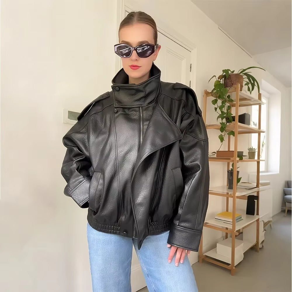 Carla Women's Asymmetrical Faux Leather Jacket - Relaxed Fit Moto Biker Jacket - Image 7
