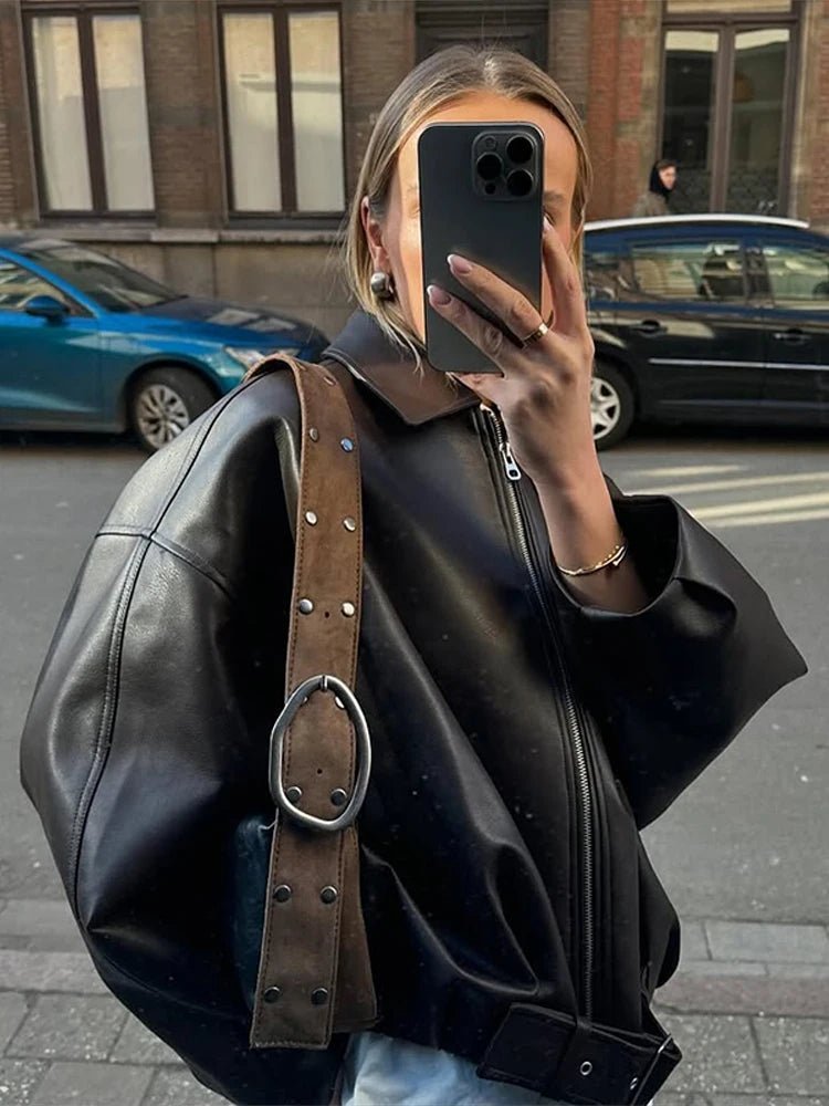 Georgia Vegan Leather Moto Jacket - Vintage-Inspired Faux Leather Biker Jacket - Image 11
