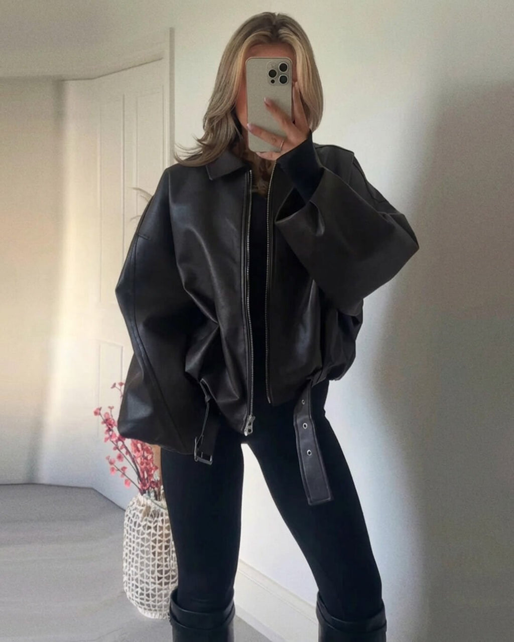 Georgia Vegan Leather Moto Jacket - Vintage-Inspired Faux Leather Biker Jacket - Image 3