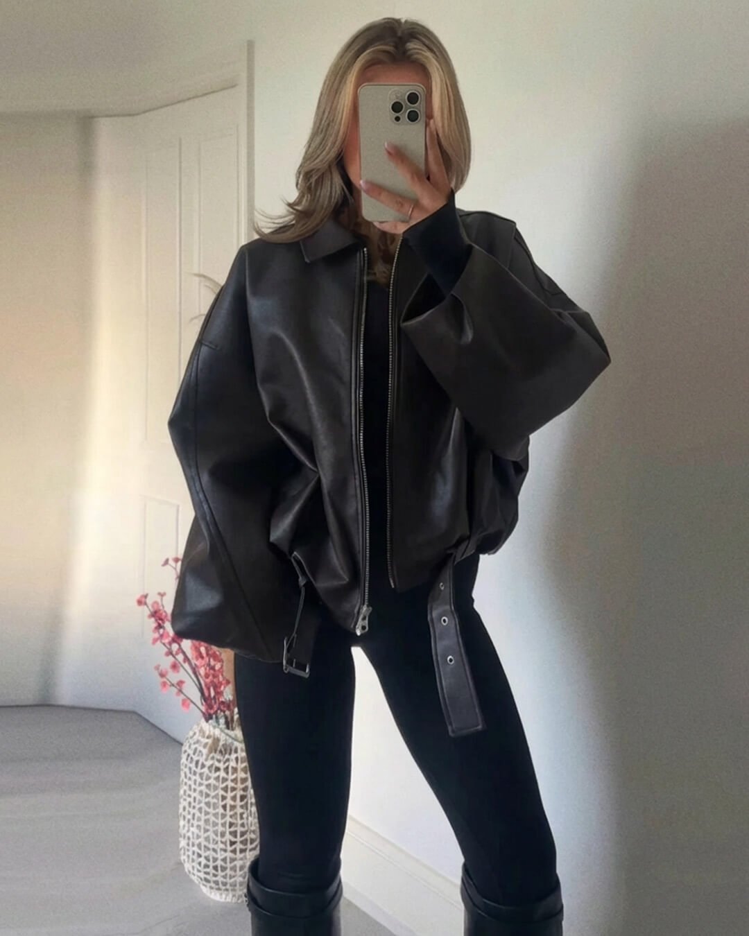 Georgia Vegan Leather Moto Jacket - Vintage-Inspired Faux Leather Biker Jacket - Image 3