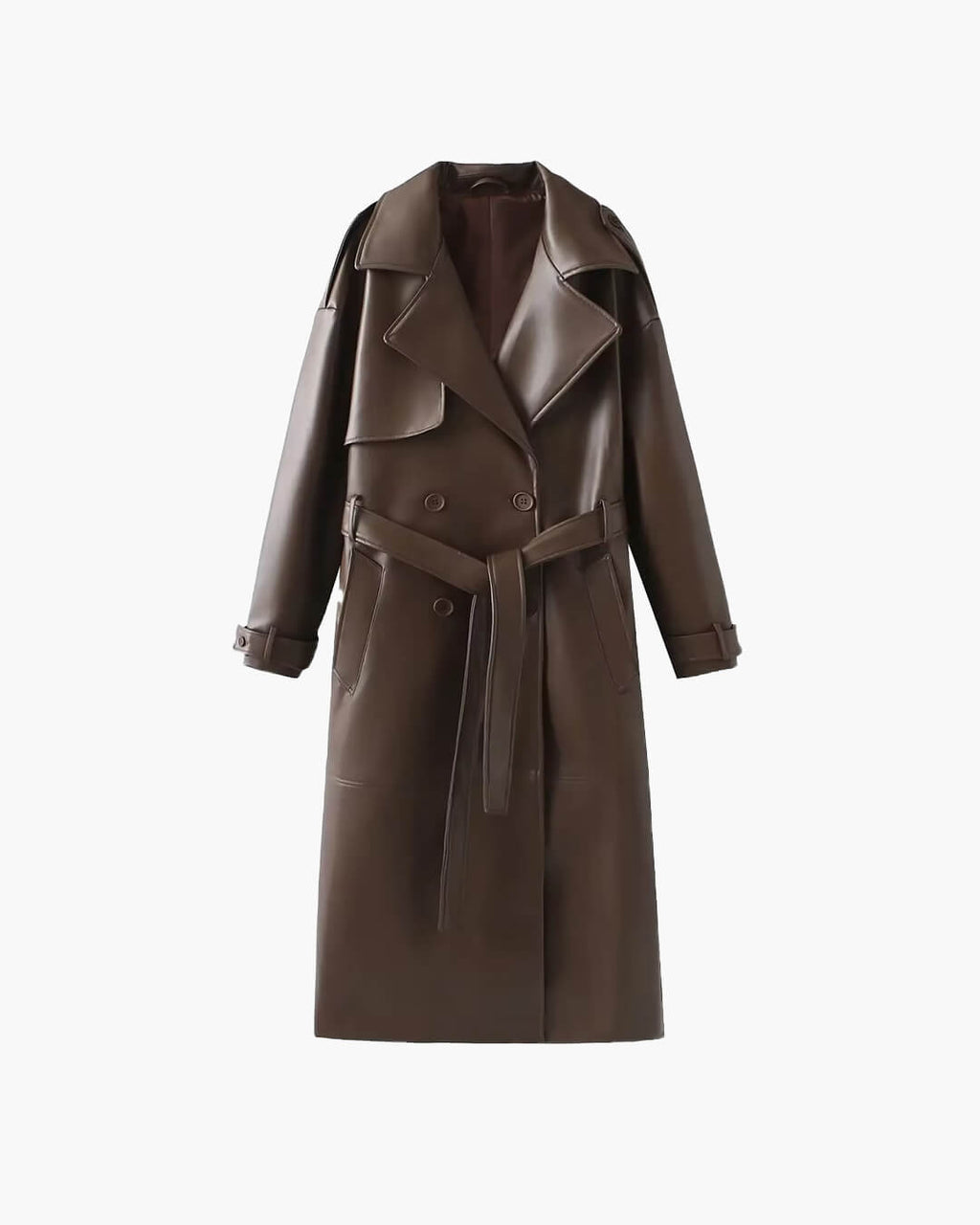 Cassy Faux Leather Maxi Trench Coat - Women's Fall and Winter Outerwear - Image 11