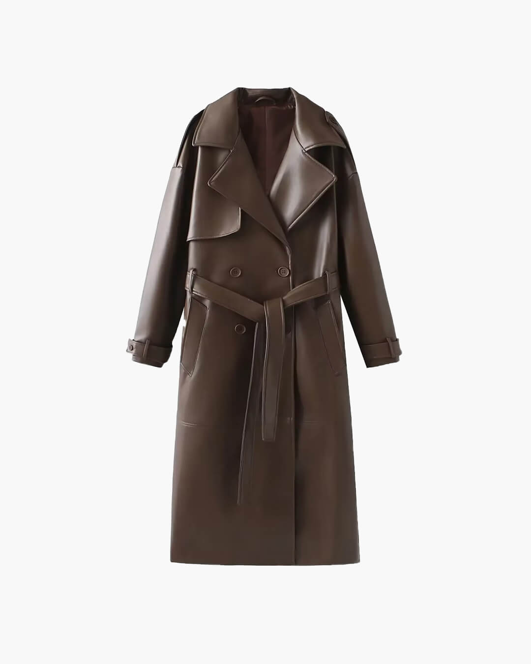 Cassy Faux Leather Maxi Trench Coat - Women's Fall and Winter Outerwear - Image 11