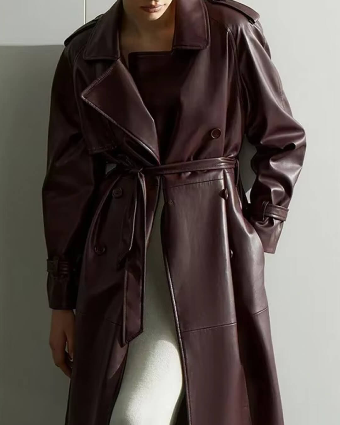 Cassy Faux Leather Maxi Trench Coat - Women's Fall and Winter Outerwear - Image 8