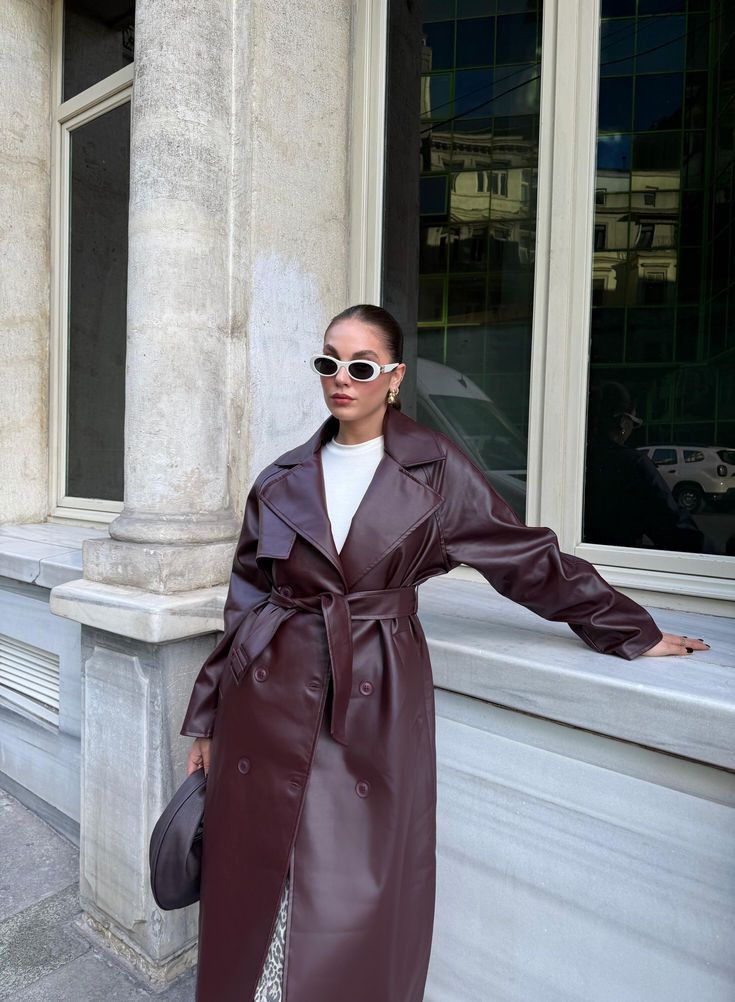 Cassy Faux Leather Maxi Trench Coat - Women's Fall and Winter Outerwear - Image 3