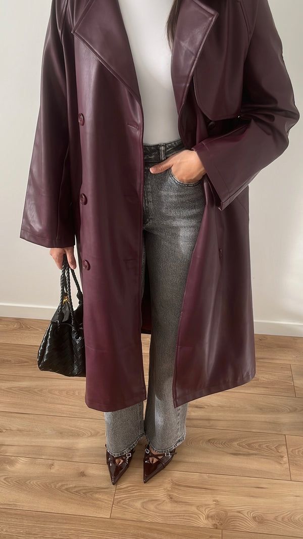 Cassy Faux Leather Maxi Trench Coat - Women's Fall and Winter Outerwear - Image 5