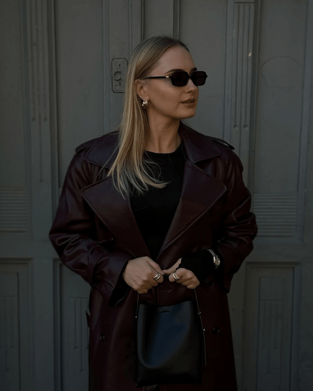 Cassy Faux Leather Maxi Trench Coat - Women's Fall and Winter Outerwear - Image 4
