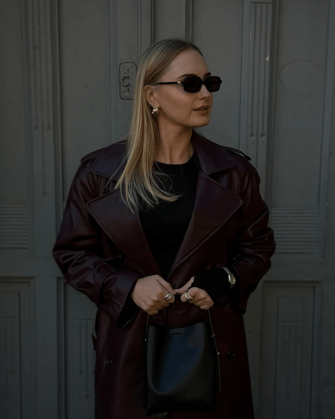 Cassy Faux Leather Maxi Trench Coat - Women's Fall and Winter Outerwear - Image 4